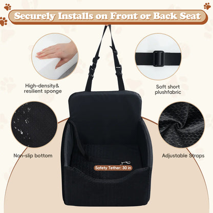 Dog Car Seat for Small Dogs & Cats, All-Season Reversible Design, Enclosed Pet Car Seat with Seat Belt Straps, Non-Slip Waterproof Travel Bed for Car & Outdoor Use