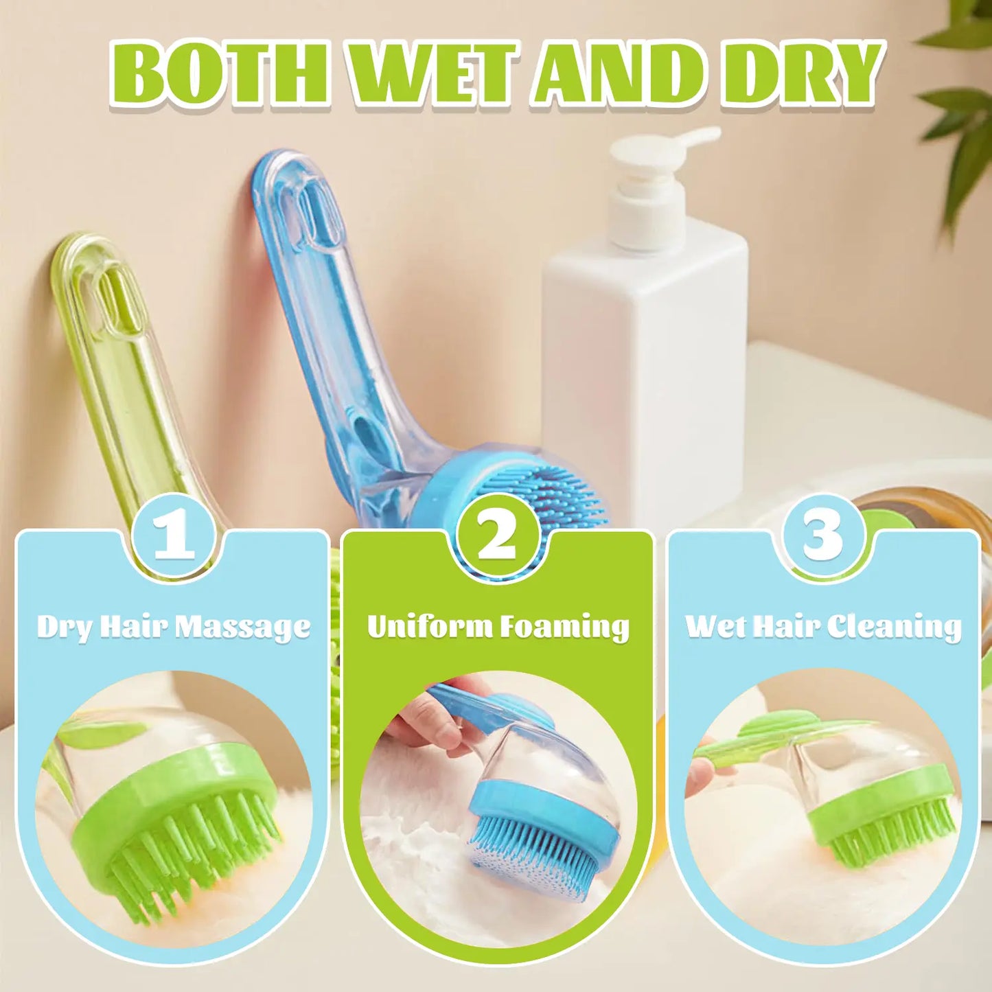 Pet Bath Brush 2 in 1 Dog Bath Brush with Built-In Shampoo Dispenser Multi-Functional Dog Bath Brush for Long & Short Haired Dogs Cats Shower