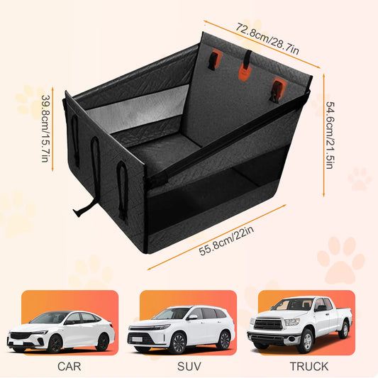 Dog Car Seat Hard Bottom Back Seat Extender with Removable Blanket Non-Slip Dog Car Hammock Turn into Soft Pet Travel Bed