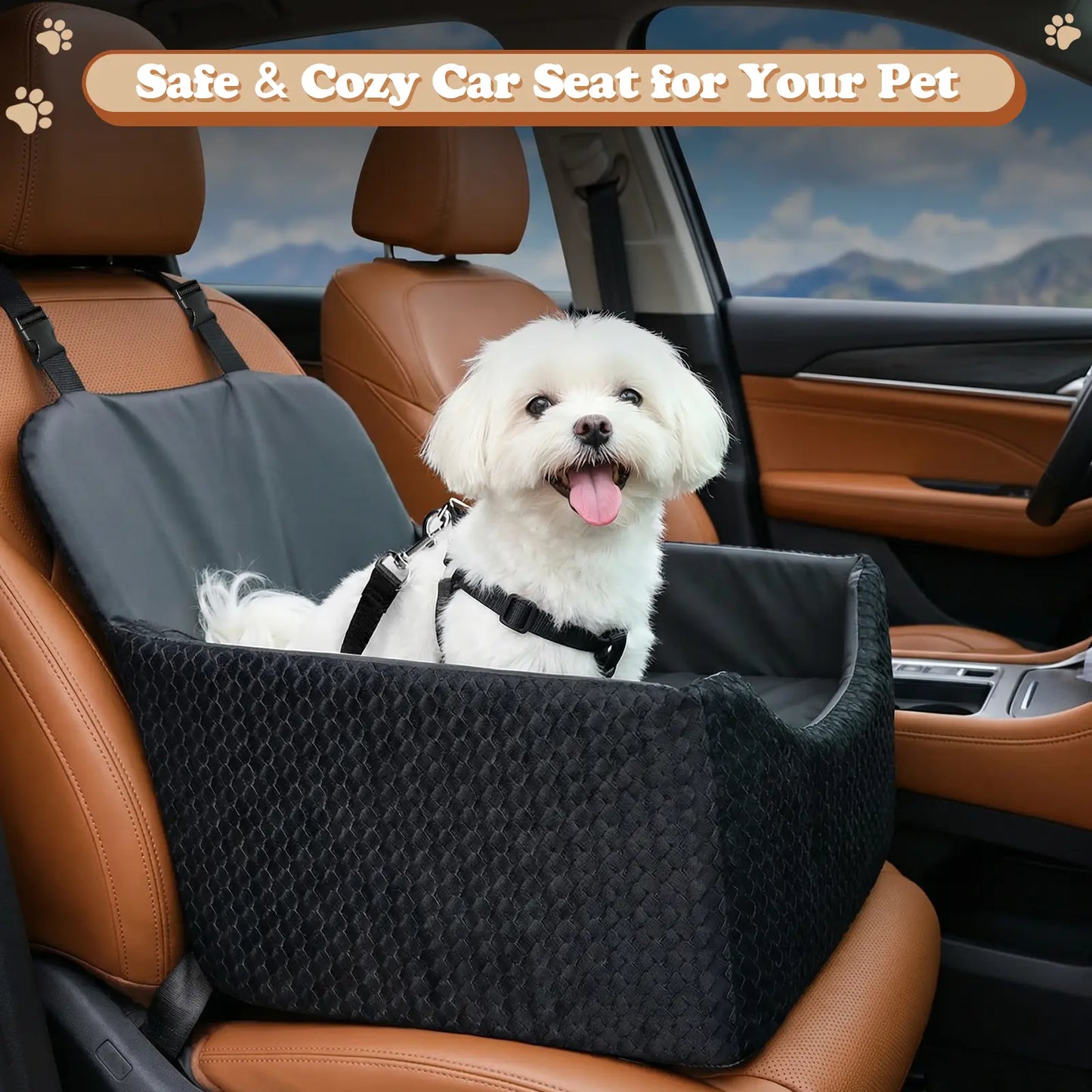 Dog Car Seat for Small Dogs & Cats, All-Season Reversible Design, Enclosed Pet Car Seat with Seat Belt Straps, Non-Slip Waterproof Travel Bed for Car & Outdoor Use