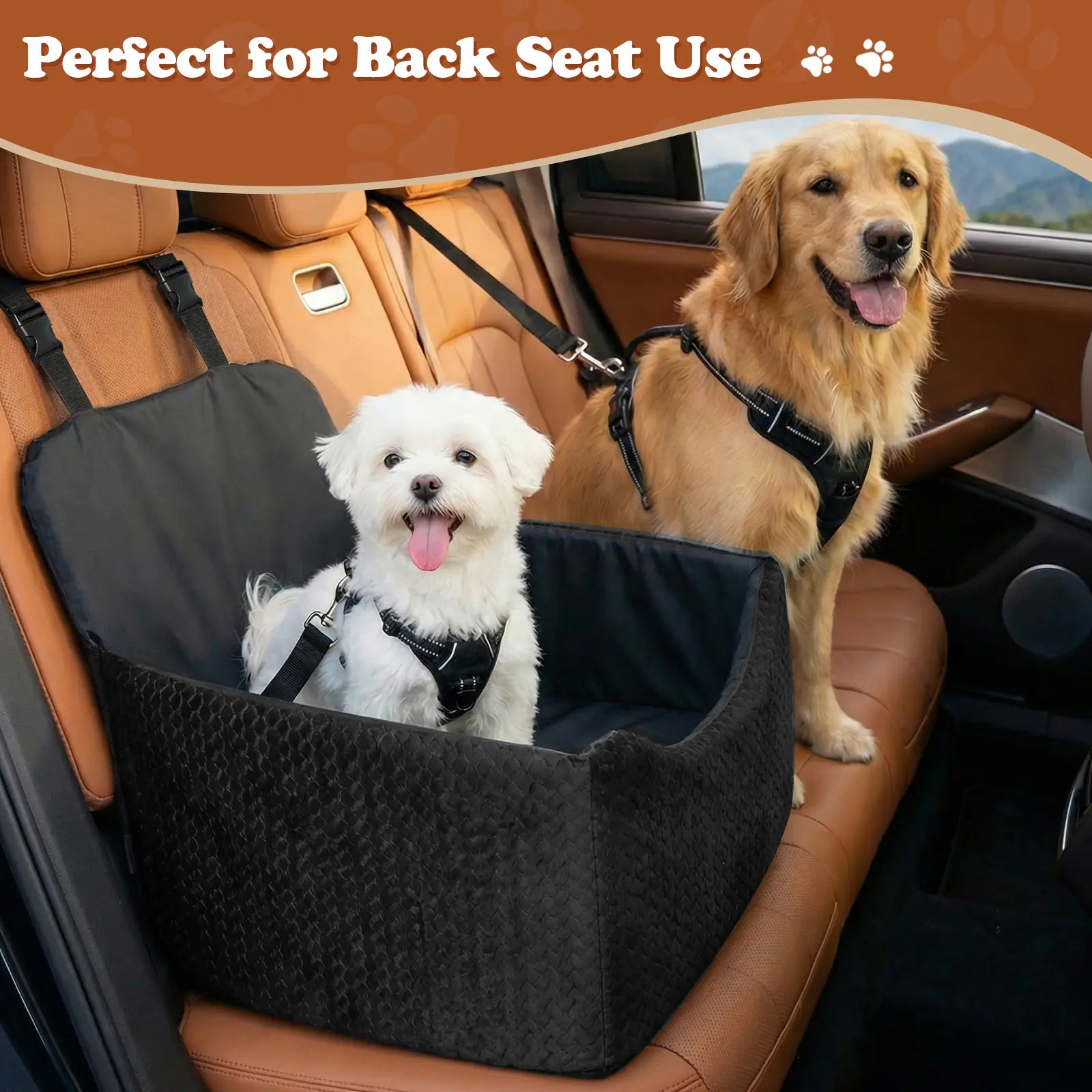 Dog Car Seat for Small Dogs & Cats, All-Season Reversible Design, Enclosed Pet Car Seat with Seat Belt Straps, Non-Slip Waterproof Travel Bed for Car & Outdoor Use