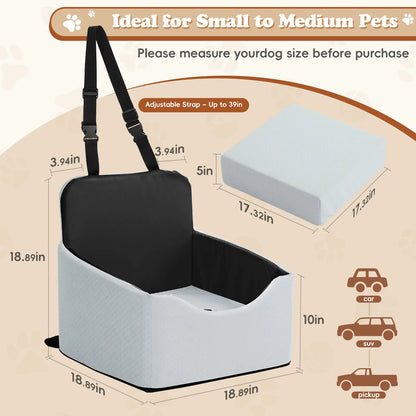 Dog Car Seat for Small Dogs & Cats, All-Season Reversible Design, Enclosed Pet Car Seat with Seat Belt Straps, Non-Slip Waterproof Travel Bed for Car & Outdoor Use