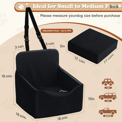 Dog Car Seat for Small Dogs & Cats, All-Season Reversible Design, Enclosed Pet Car Seat with Seat Belt Straps, Non-Slip Waterproof Travel Bed for Car & Outdoor Use