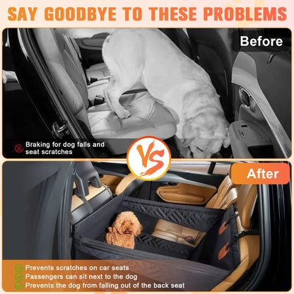 Dog Car Seat Hard Bottom Back Seat Extender with Removable Blanket Non-Slip Dog Car Hammock Turn into Soft Pet Travel Bed